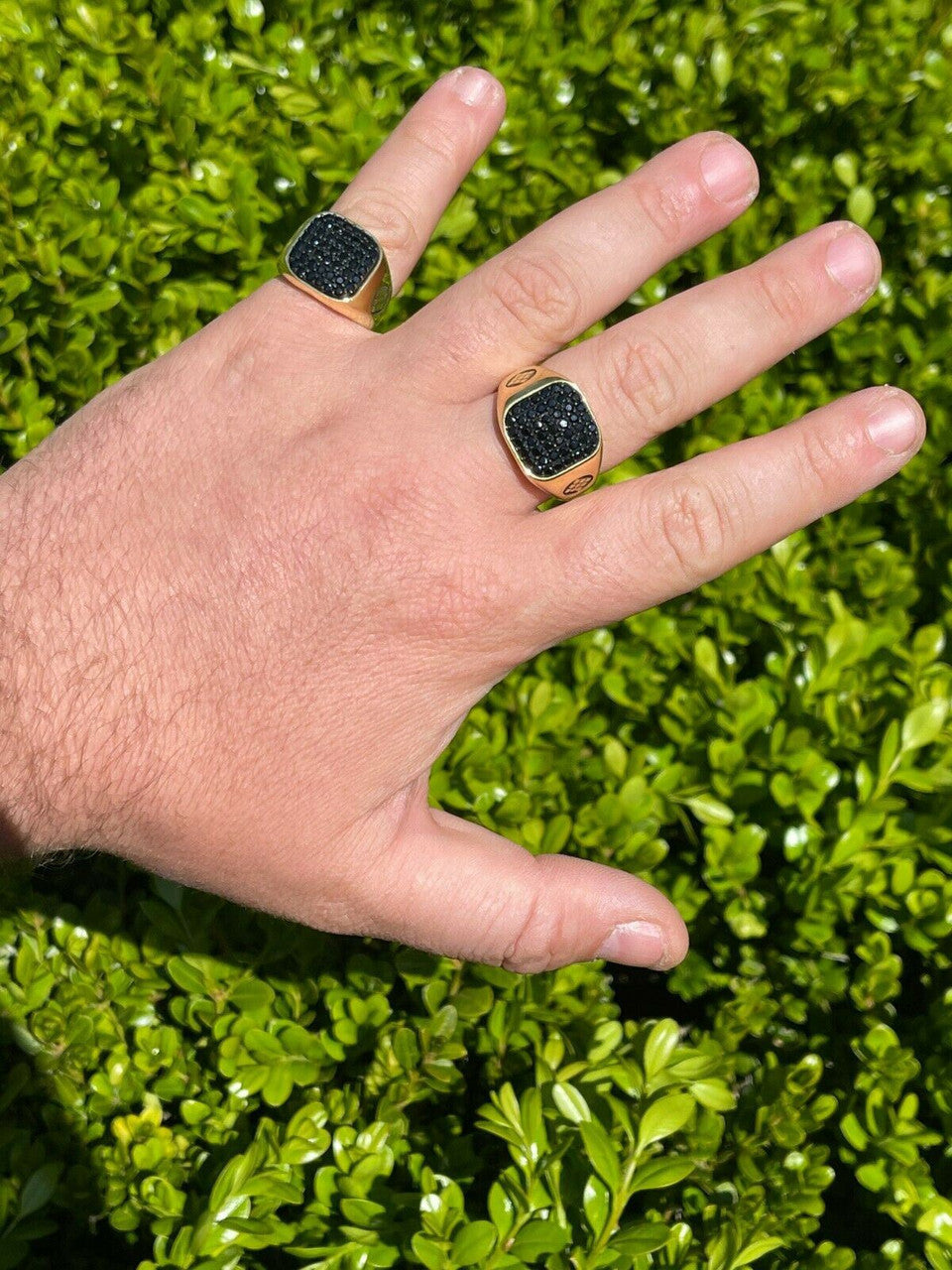 Mens Real Solid 925 Sterling Silver and 14k Gold Ring Iced Black Diamond Size 7-13