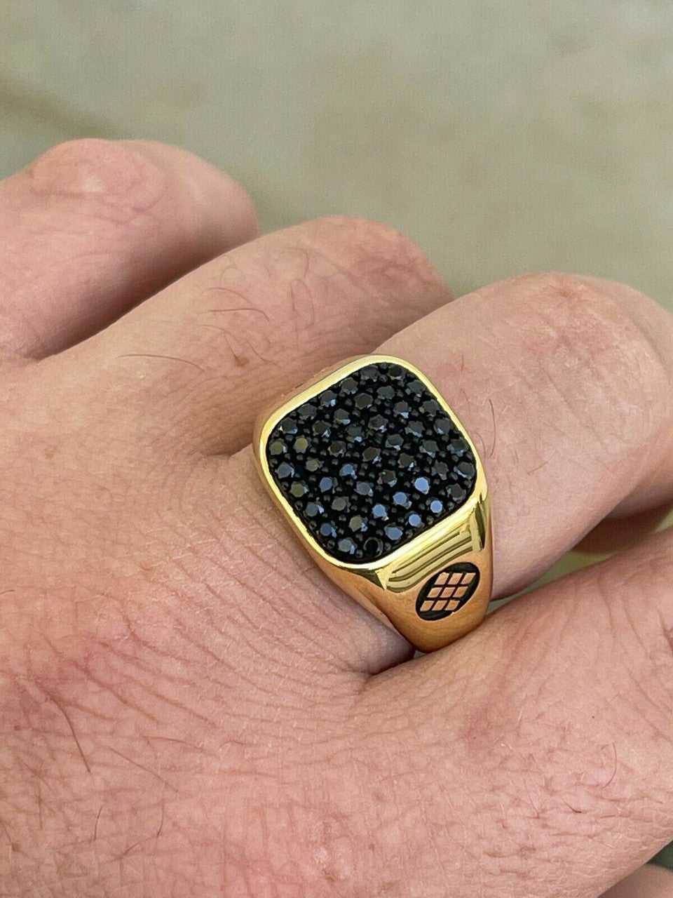 Mens Real Solid 925 Sterling Silver and 14k Gold Ring Iced Black Diamond Size 7-13