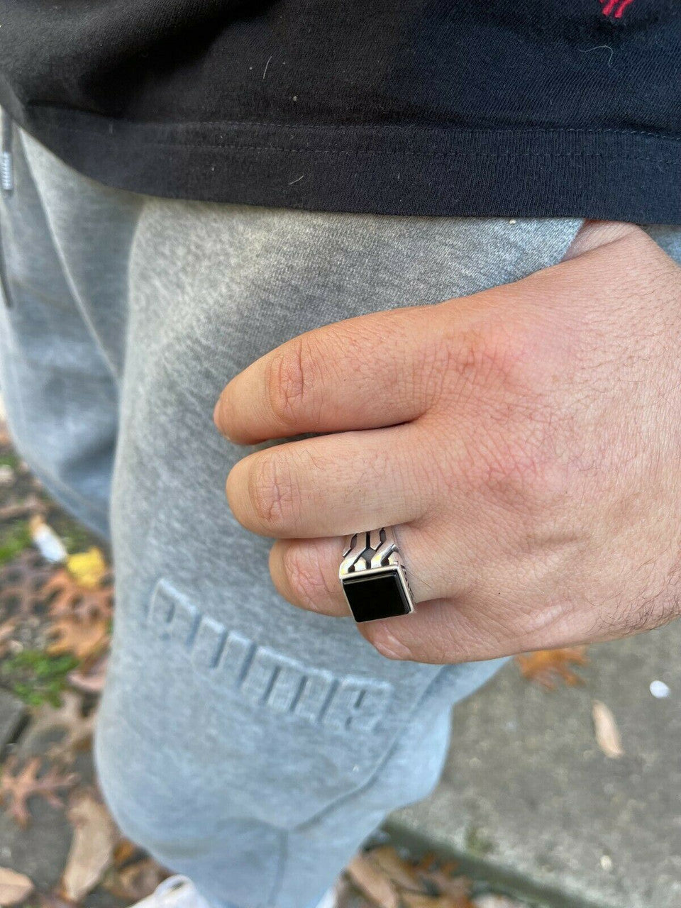 Mens Real Solid 925 Sterling Silver Black Onyx Gem Stone Ring 7-13 Pinky Signet