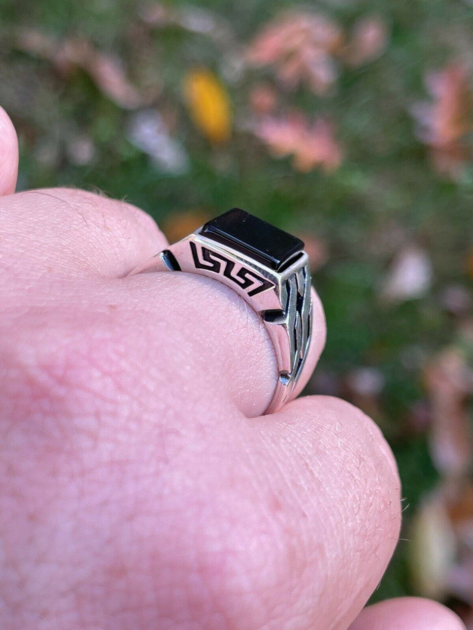 Mens Real Solid 925 Sterling Silver Black Onyx Gem Stone Ring 7-13 Pinky Signet