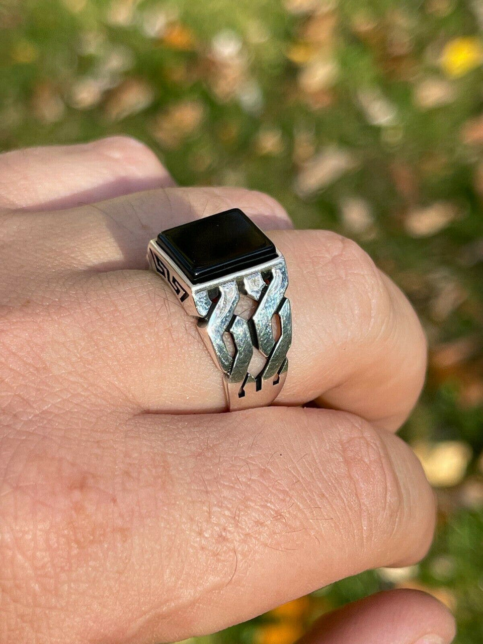 Mens Real Solid 925 Sterling Silver Black Onyx Gem Stone Ring 7-13 Pinky Signet