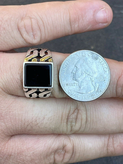 Mens Real Solid 925 Sterling Silver Black Onyx Gem Stone Ring 7-13 Pinky Signet