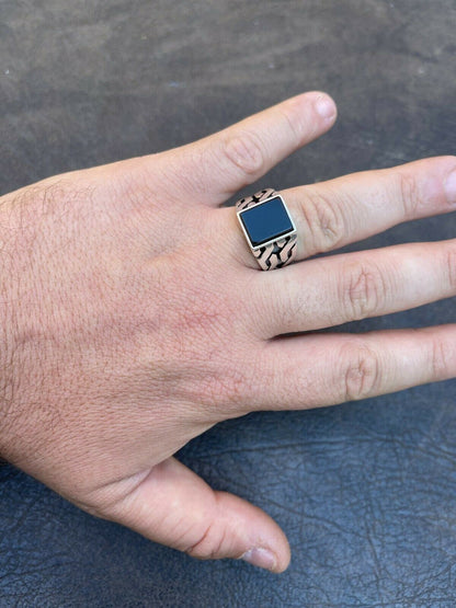 Mens Real Solid 925 Sterling Silver Black Onyx Gem Stone Ring 7-13 Pinky Signet
