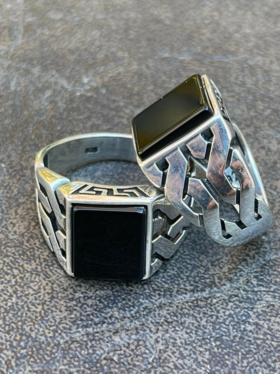 Mens Real Solid 925 Sterling Silver Black Onyx Gem Stone Ring 7-13 Pinky Signet