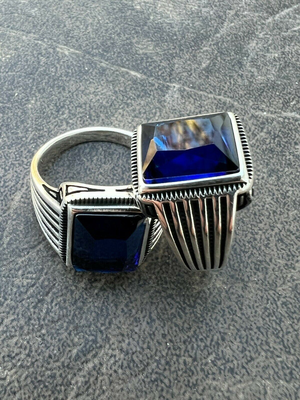 Mens Real Solid 925 Sterling Silver Dark Navy Blue Sapphire Stone Ring Size 7-13