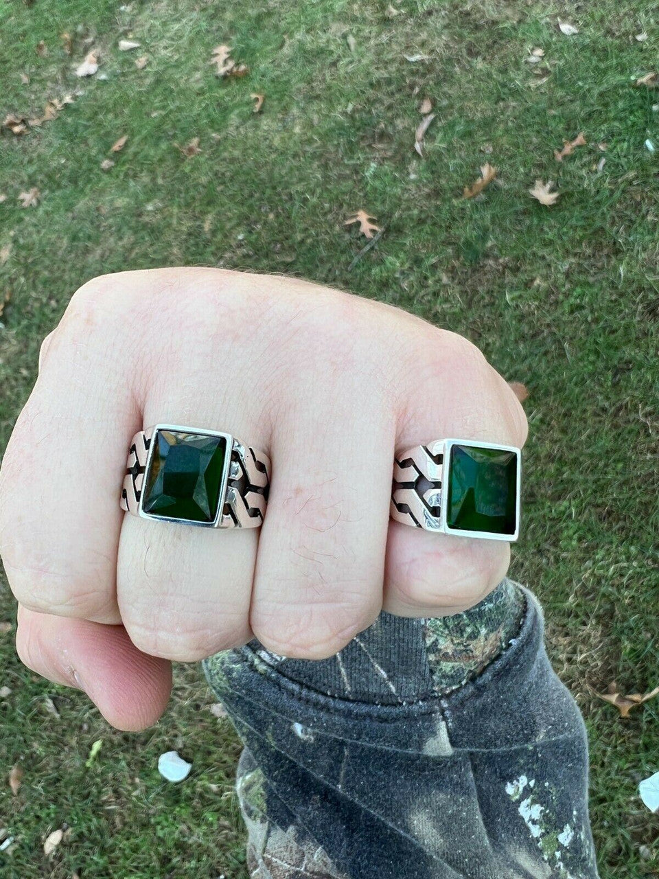 Mens Real Solid 925 Sterling Silver Green Emerald Gem Stone Ring Pinky Signet