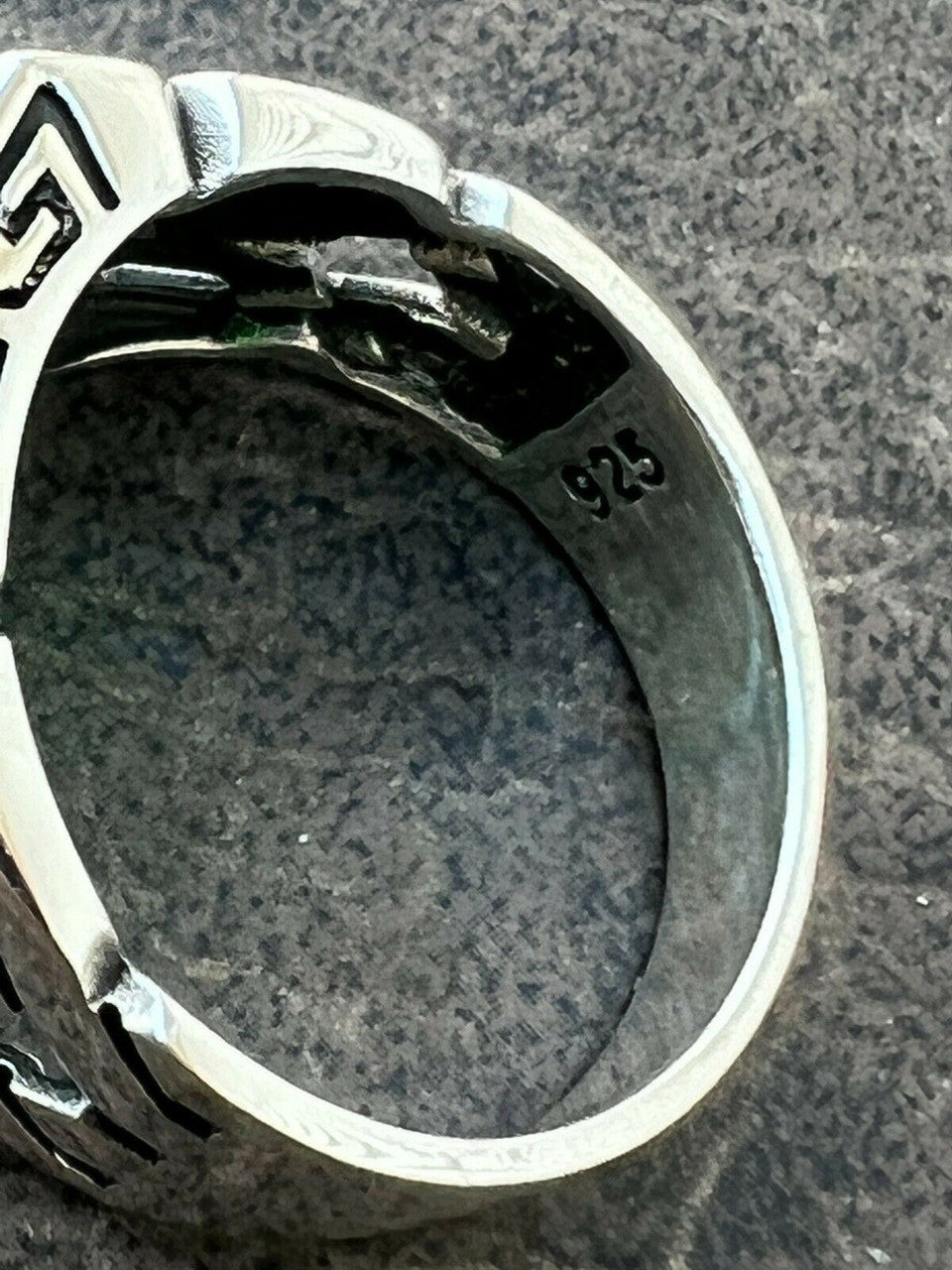 Mens Real Solid 925 Sterling Silver Green Emerald Gem Stone Ring Pinky Signet