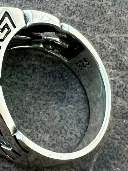 Mens Real Solid 925 Sterling Silver Green Emerald Gem Stone Ring Pinky Signet