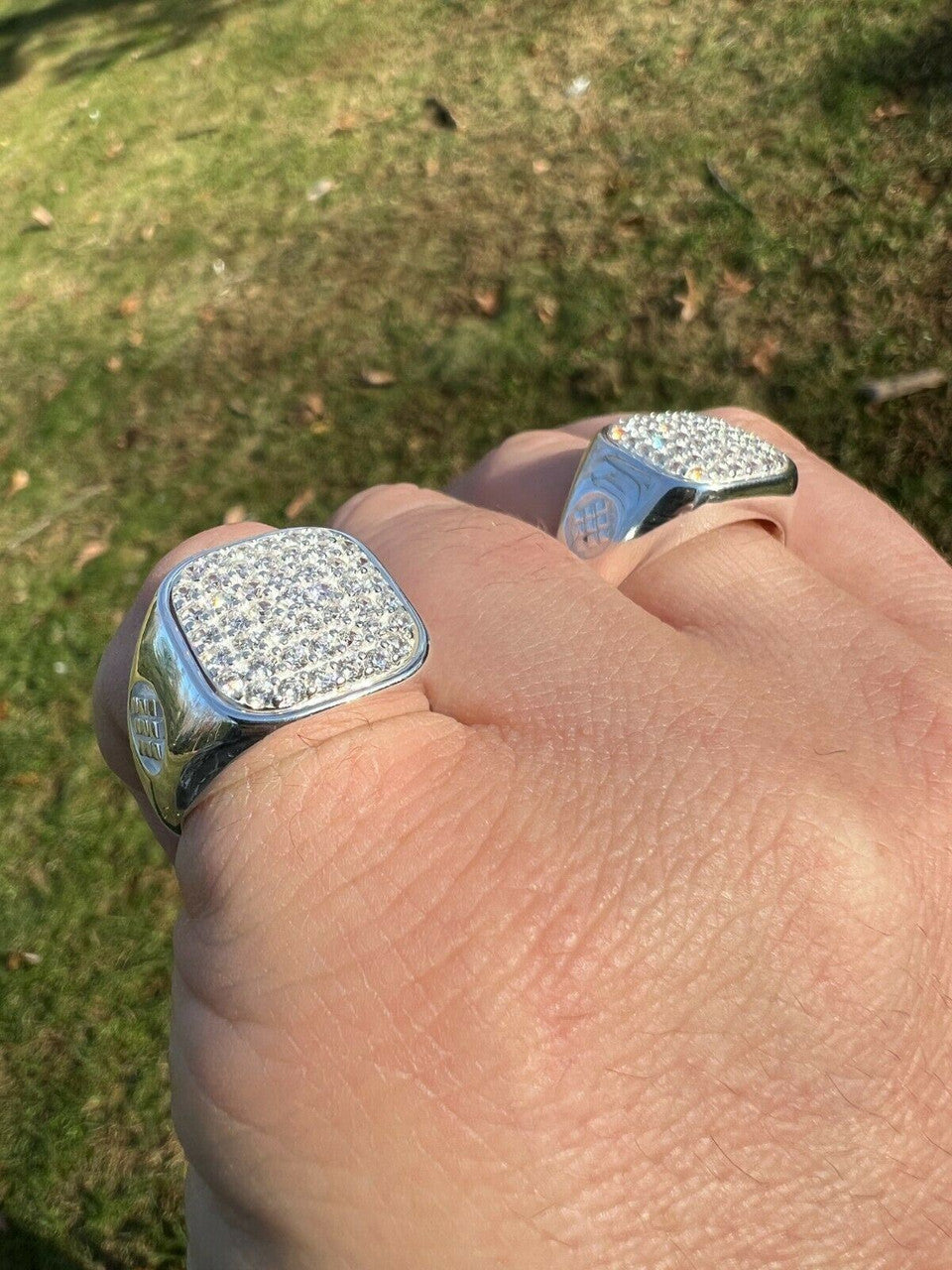 Mens Real Solid 925 Sterling Silver Iced Diamond Ring Hip Hop Sz 7 8 9 10 11 12