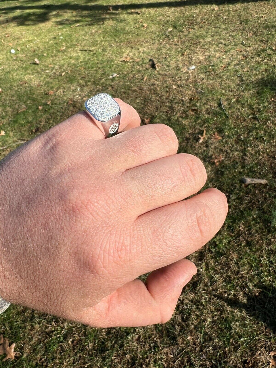 Mens Real Solid 925 Sterling Silver Iced Diamond Ring Hip Hop Sz 7 8 9 10 11 12