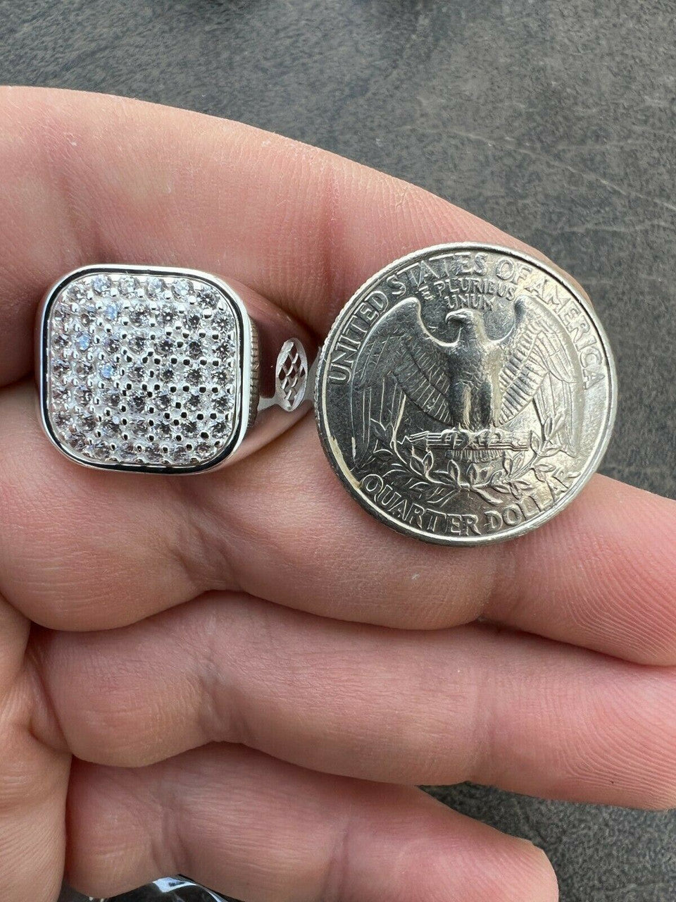 Mens Real Solid 925 Sterling Silver Iced Diamond Ring Hip Hop Sz 7 8 9 10 11 12