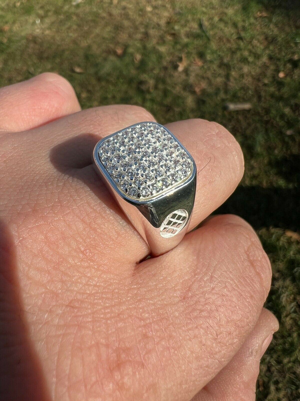 Mens Real Solid 925 Sterling Silver Iced Diamond Ring Hip Hop Sz 7 8 9 10 11 12