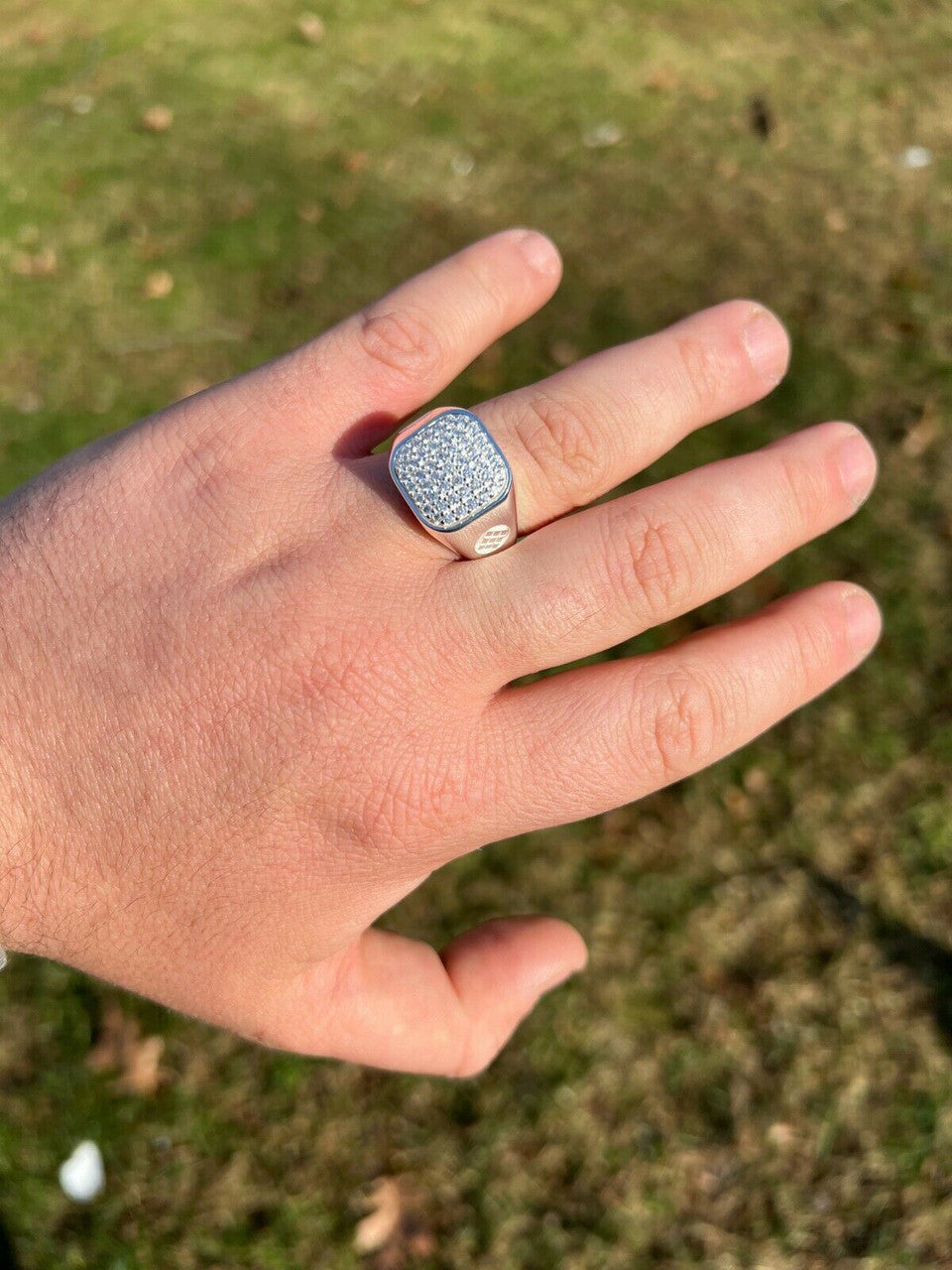 Mens Real Solid 925 Sterling Silver Iced Diamond Ring Hip Hop Sz 7 8 9 10 11 12