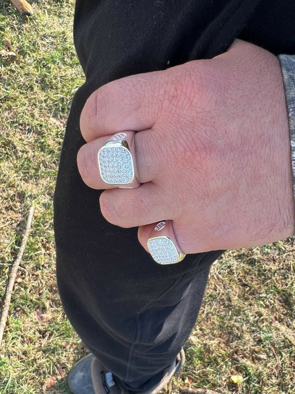 Mens Real Solid 925 Sterling Silver Iced Diamond Ring Hip Hop Sz 7 8 9 10 11 12