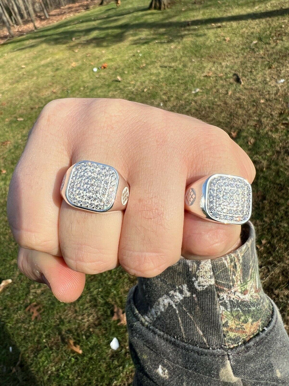 Mens Real Solid 925 Sterling Silver Iced Diamond Ring Hip Hop Sz 7 8 9 10 11 12