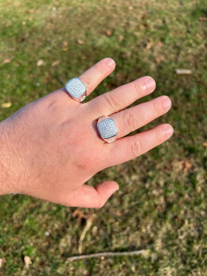 Mens Real Solid 925 Sterling Silver Iced Diamond Ring Hip Hop Sz 7 8 9 10 11 12