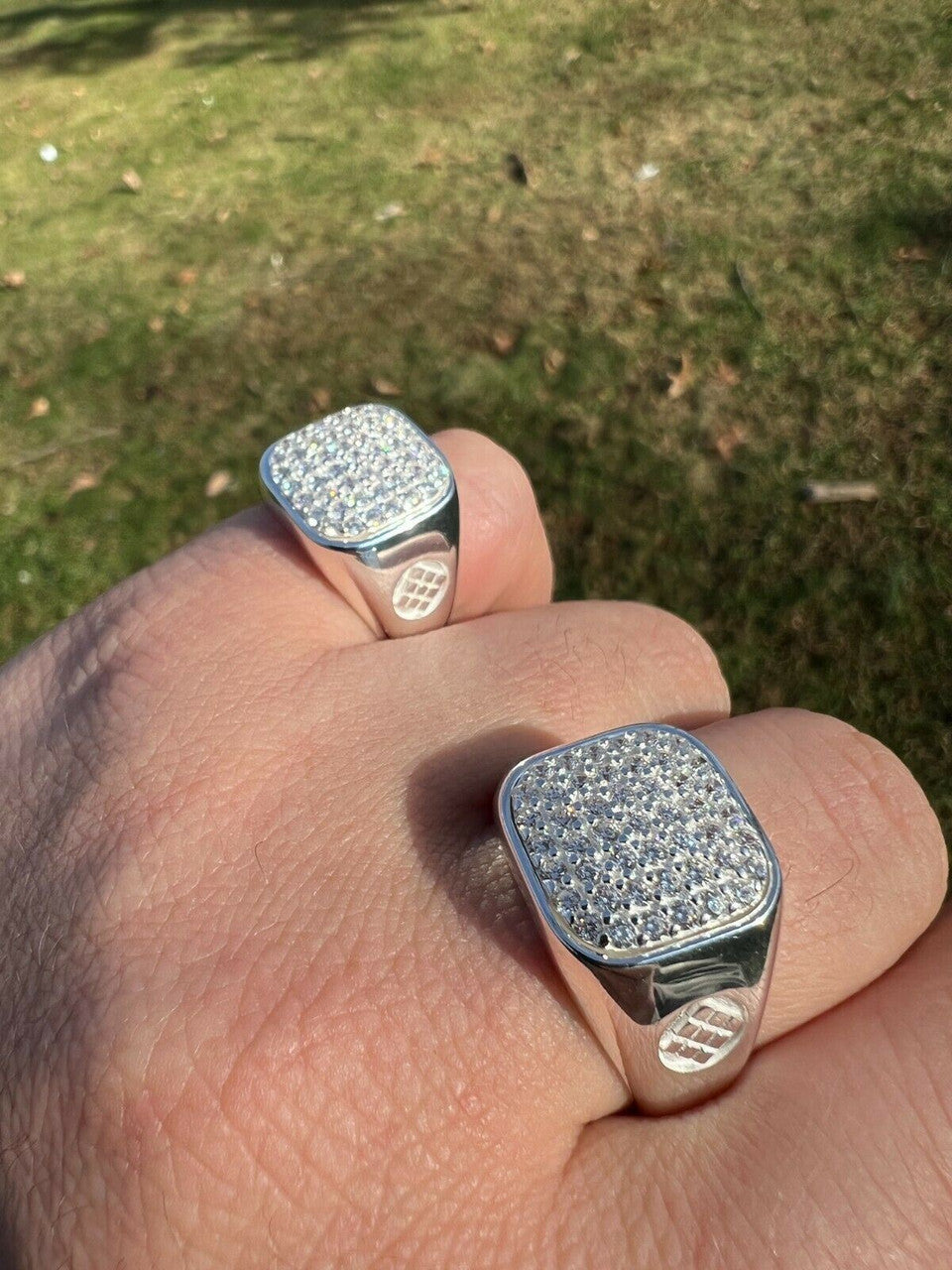 Mens Real Solid 925 Sterling Silver Iced Diamond Ring Hip Hop Sz 7 8 9 10 11 12