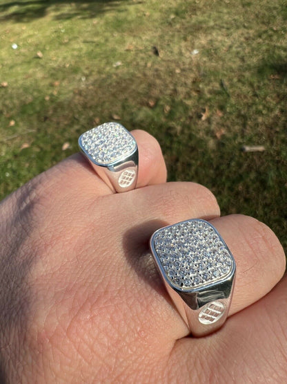 Mens Real Solid 925 Sterling Silver Iced Diamond Ring Hip Hop Sz 7 8 9 10 11 12