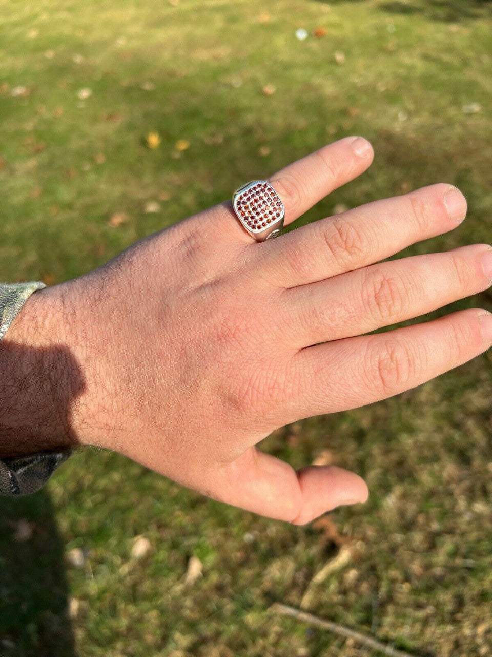 Mens Real Solid 925 Sterling Silver Iced Red Ruby Stone Ring Hip Hop Size 7-13