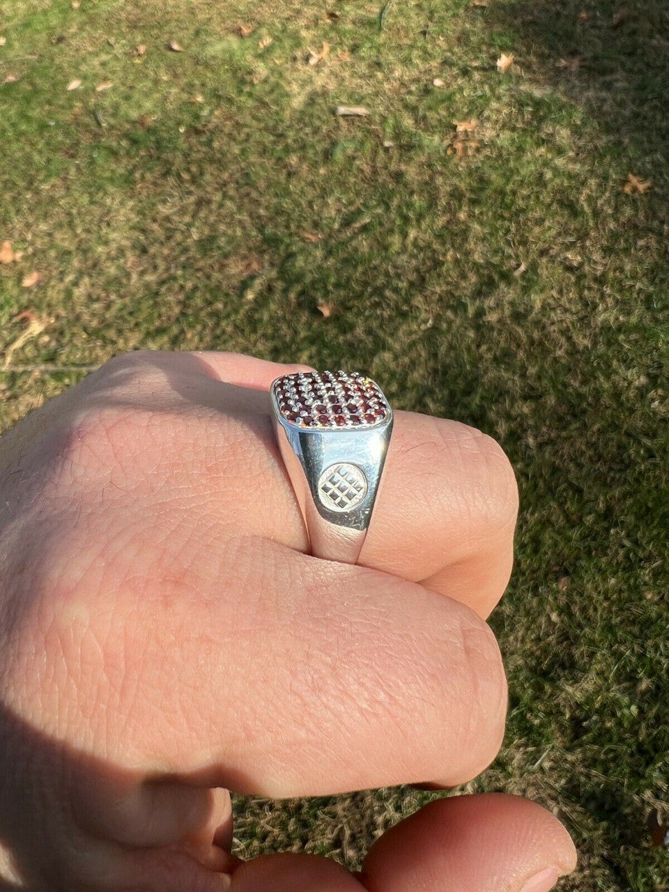 Mens Real Solid 925 Sterling Silver Iced Red Ruby Stone Ring Hip Hop Size 7-13