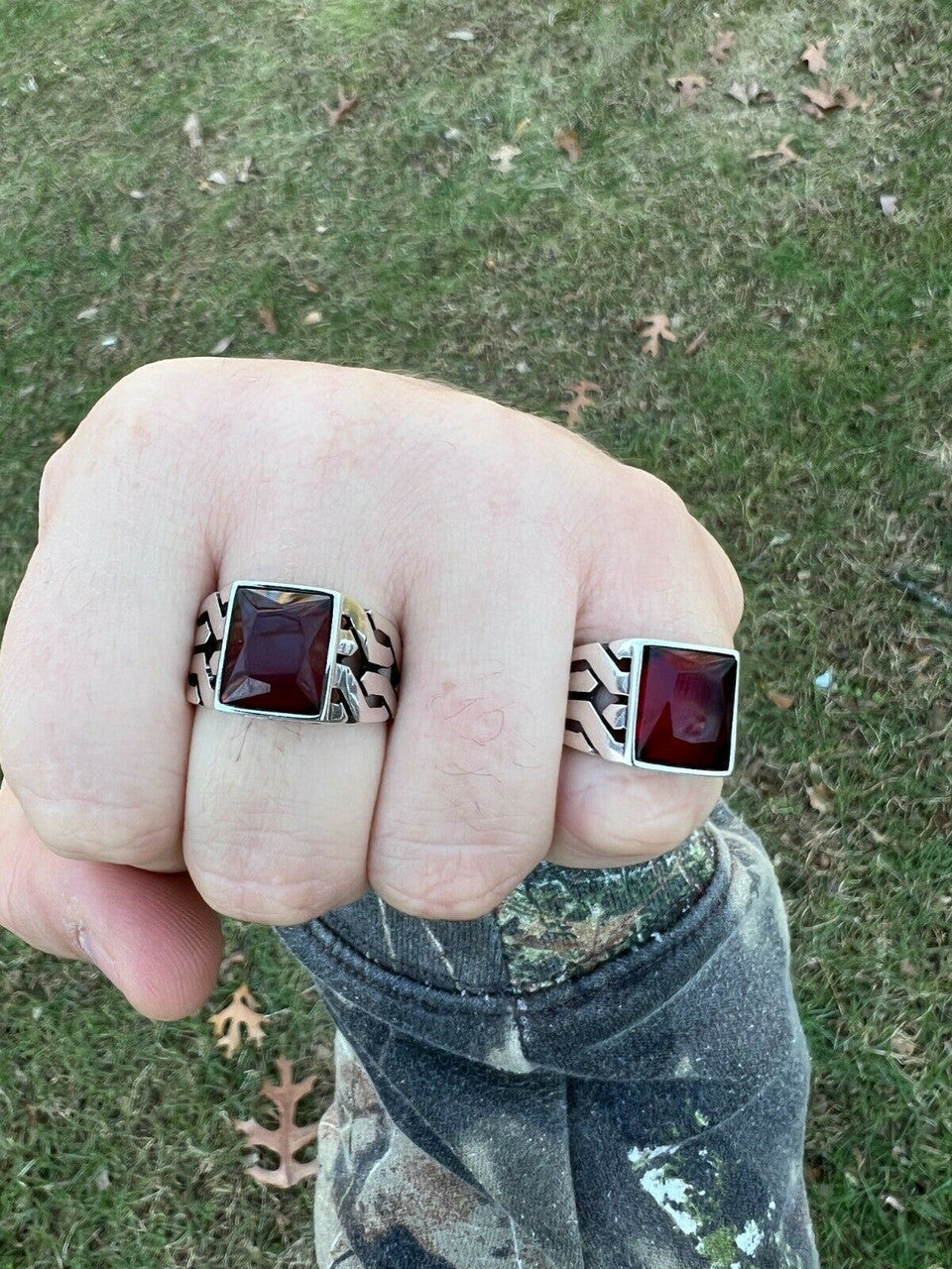 Mens Real Solid 925 Sterling Silver Red Ruby Gem Stone Ring Sz 7-13 Pinky Signet