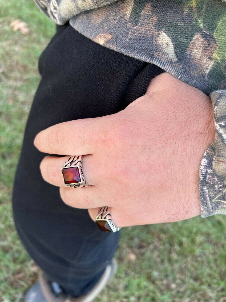 Mens Real Solid 925 Sterling Silver Red Ruby Gem Stone Ring Sz 7-13 Pinky Signet