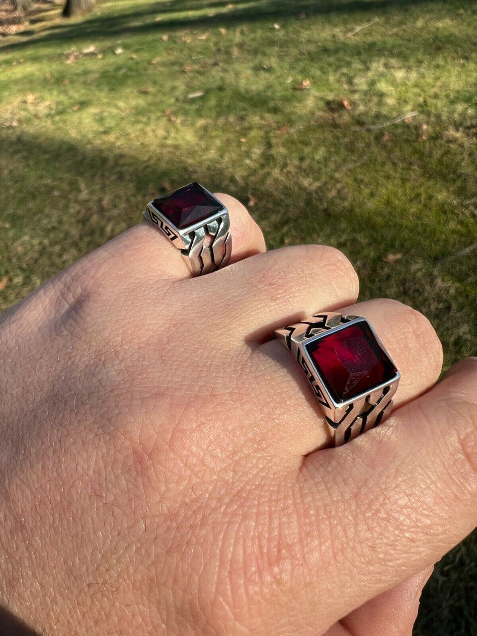 Mens Real Solid 925 Sterling Silver Red Ruby Gem Stone Ring Sz 7-13 Pinky Signet