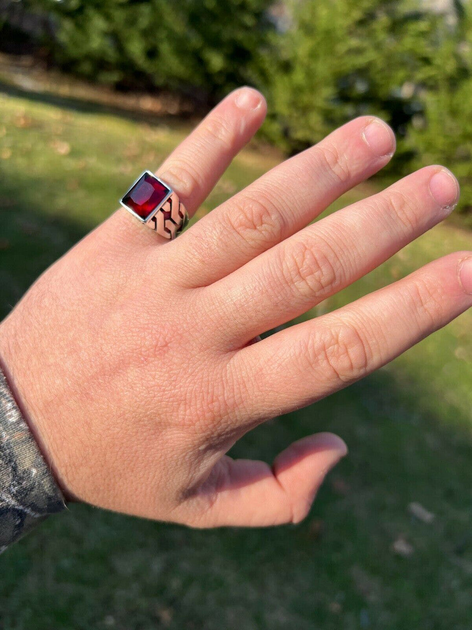 Mens Real Solid 925 Sterling Silver Red Ruby Gem Stone Ring Sz 7-13 Pinky Signet