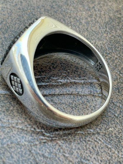 Mens Real Solid 925 Sterling Silver Ring Iced Black Diamond Size 7 8 9 10 11 12
