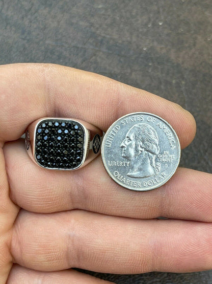 Mens Real Solid 925 Sterling Silver Ring Iced Black Diamond Size 7 8 9 10 11 12