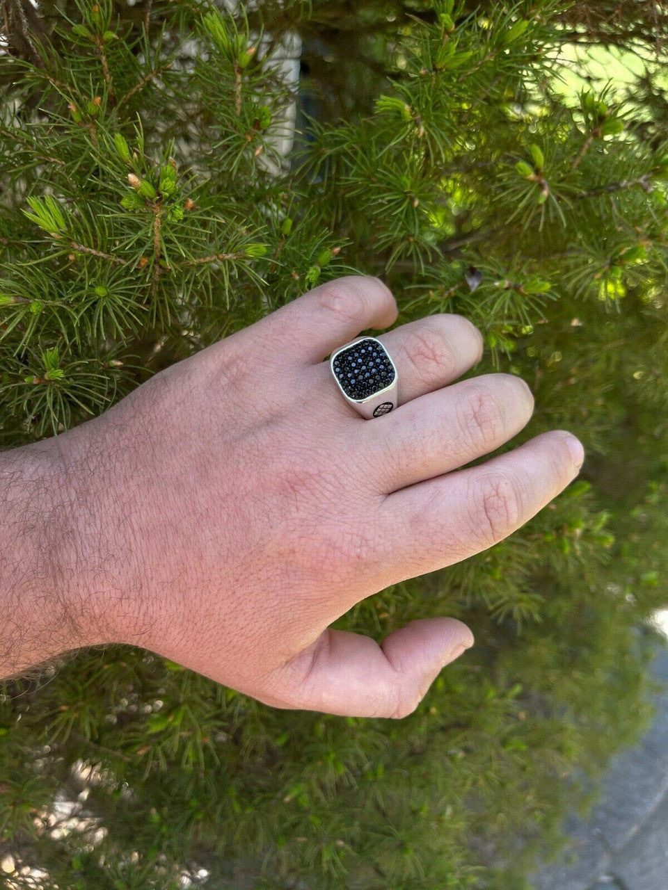 Mens Real Solid 925 Sterling Silver Ring Iced Black Diamond Size 7 8 9 10 11 12
