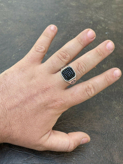 Mens Real Solid 925 Sterling Silver Ring Iced Black Diamond Size 7 8 9 10 11 12
