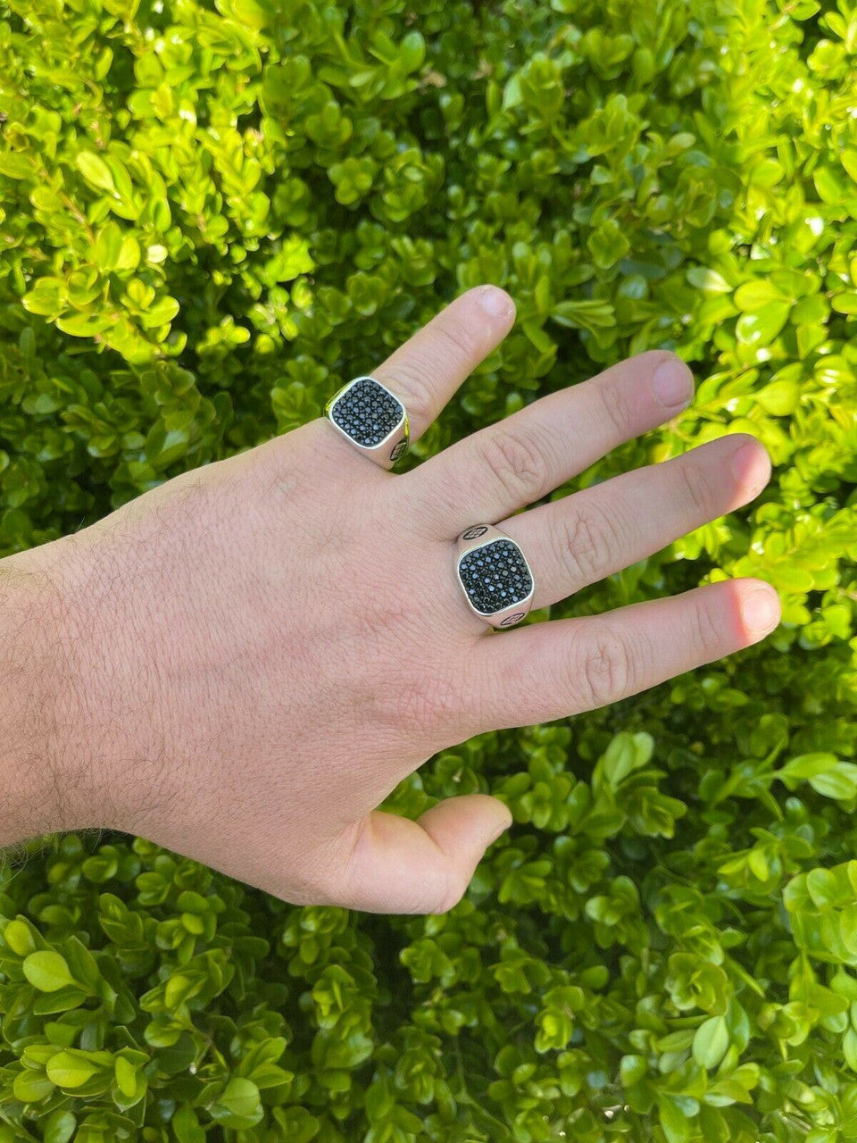 Mens Real Solid 925 Sterling Silver Ring Iced Black Diamond Size 7 8 9 10 11 12