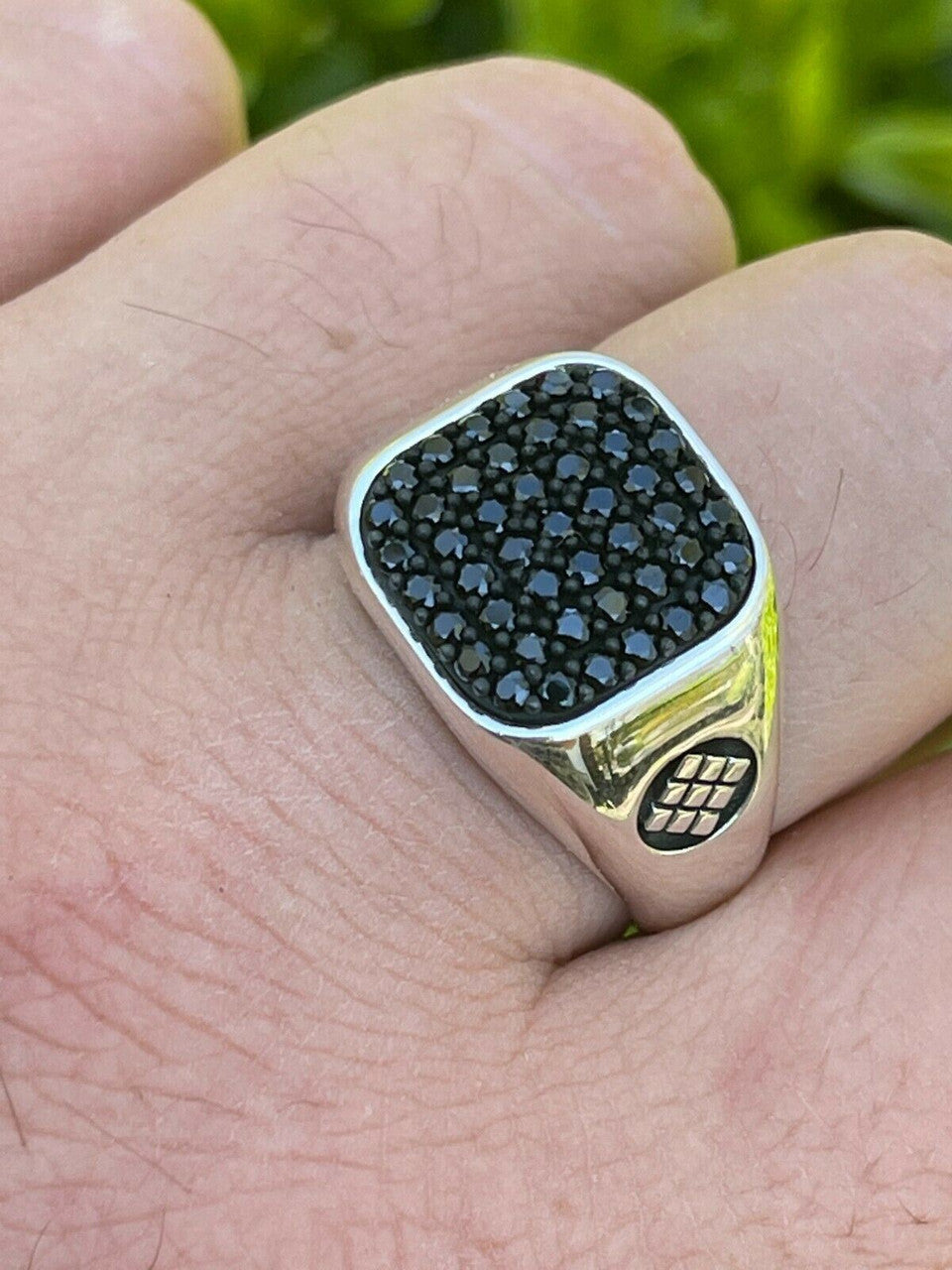 Mens Real Solid 925 Sterling Silver Ring Iced Black Diamond Size 7 8 9 10 11 12