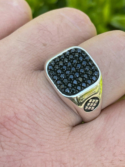 Mens Real Solid 925 Sterling Silver Ring Iced Black Diamond Size 7 8 9 10 11 12