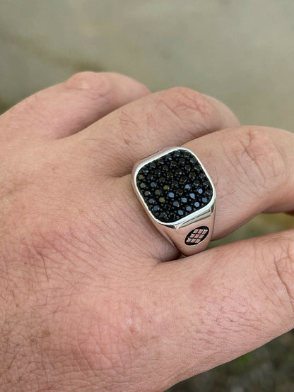 Mens Real Solid 925 Sterling Silver Ring Iced Black Diamond Size 7 8 9 10 11 12