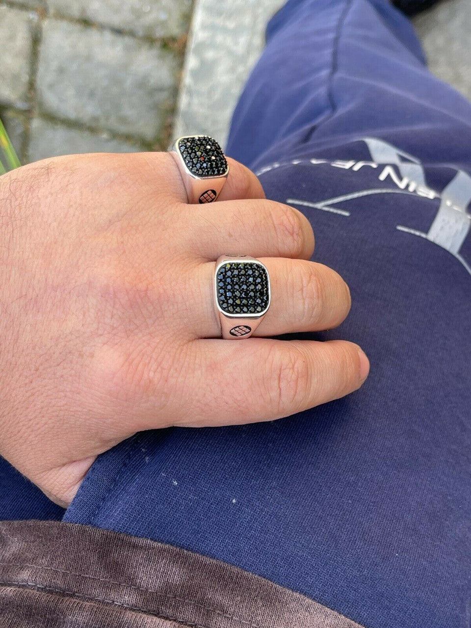 Mens Real Solid 925 Sterling Silver Ring Iced Black Diamond Size 7 8 9 10 11 12