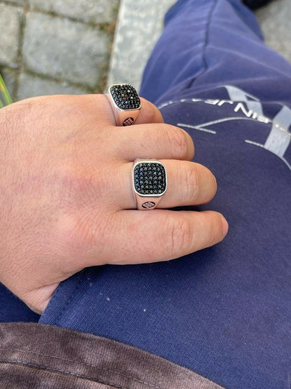 Mens Real Solid 925 Sterling Silver Ring Iced Black Diamond Size 7 8 9 10 11 12