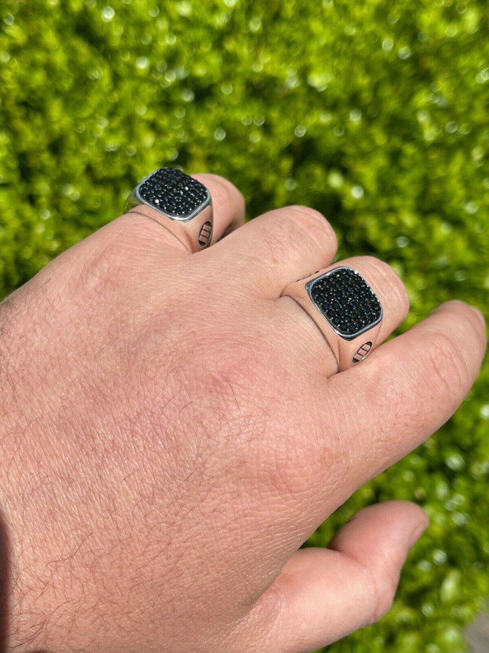 Mens Real Solid 925 Sterling Silver Ring Iced Black Diamond Size 7 8 9 10 11 12