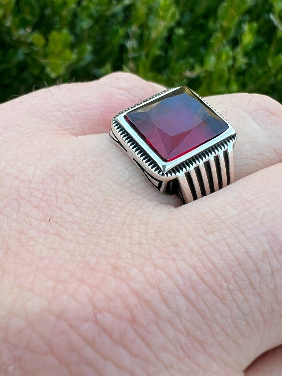 Mens Real Solid 925 Sterling Silver Ruby Red Stone Ring Size 7 8 9 10 11 12 13