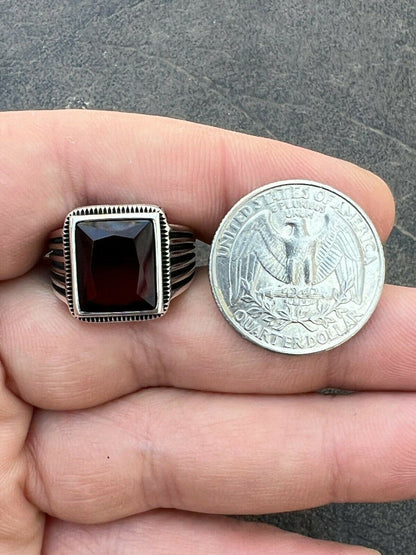 Mens Real Solid 925 Sterling Silver Ruby Red Stone Ring Size 7 8 9 10 11 12 13