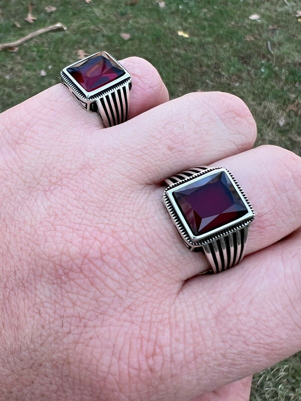 Mens Real Solid 925 Sterling Silver Ruby Red Stone Ring Size 7 8 9