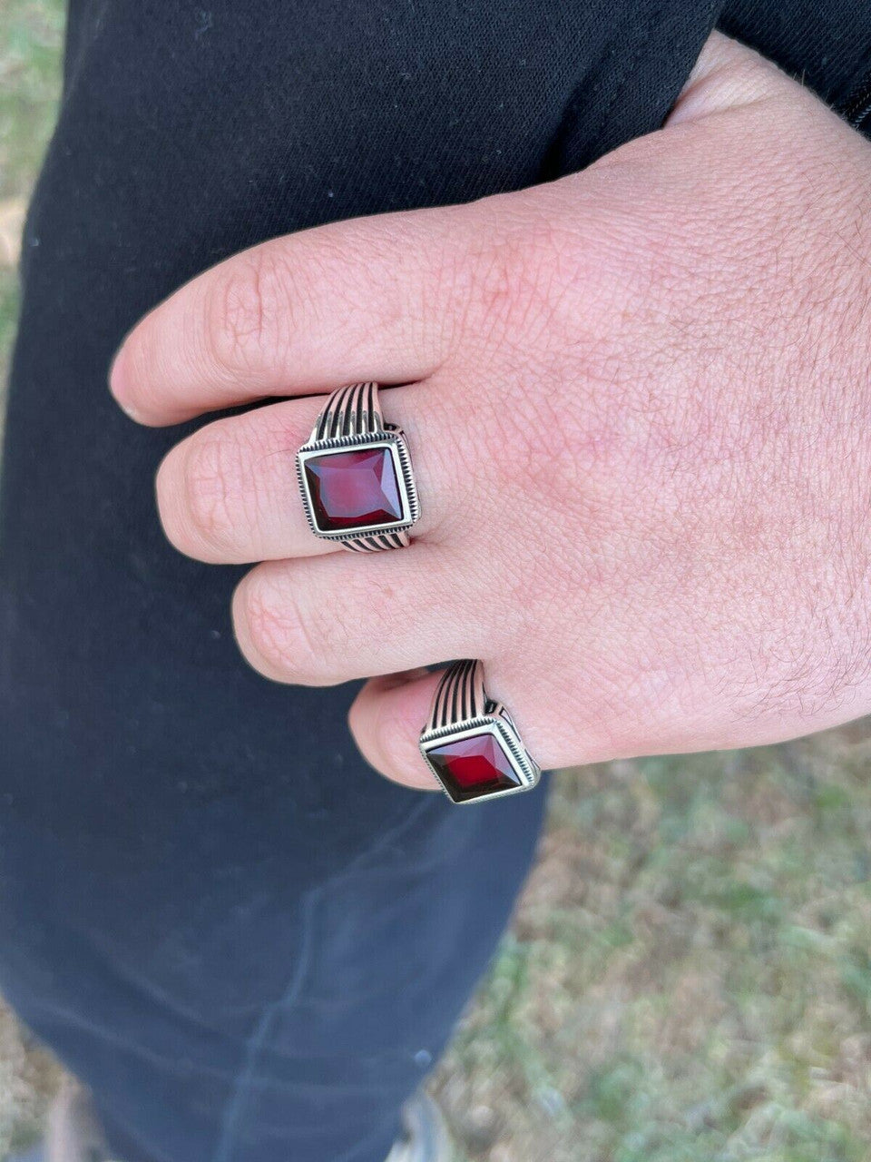 Mens Real Solid 925 Sterling Silver Ruby Red Stone Ring Size 7 8 9 10 11 12 13