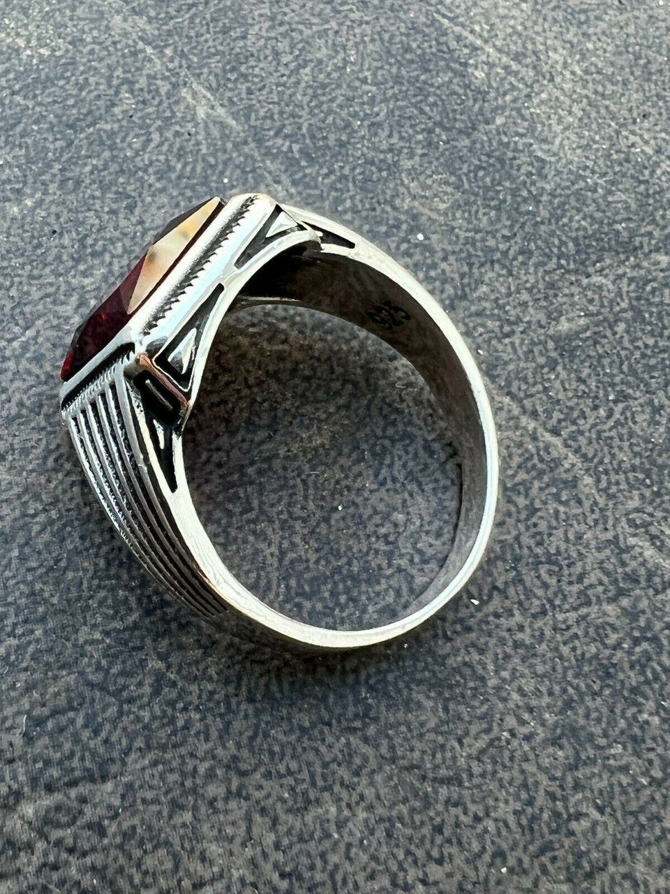 Mens Real Solid 925 Sterling Silver Ruby Red Stone Ring Size 7 8 9 10 11 12 13