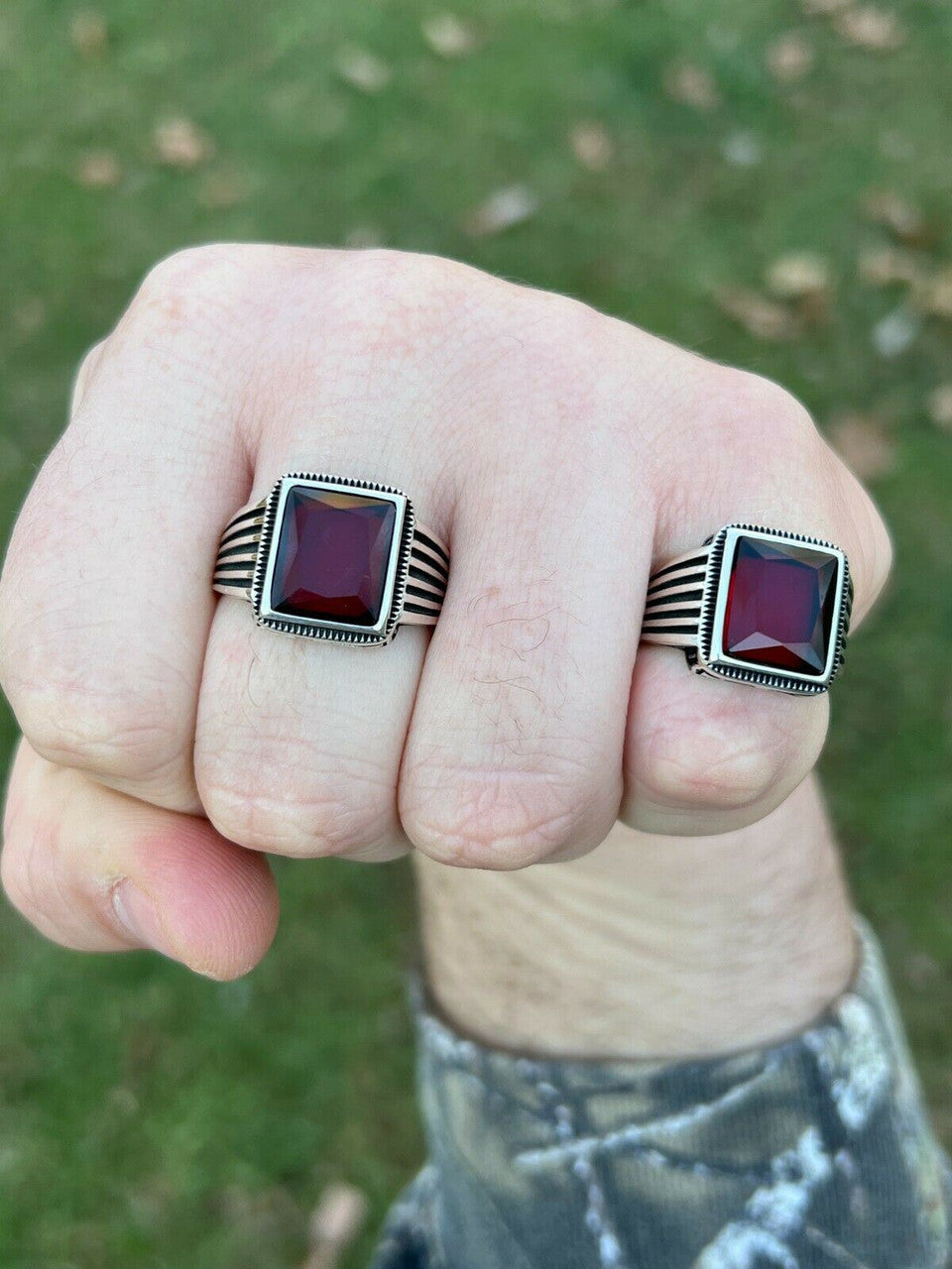 Mens Real Solid 925 Sterling Silver Ruby Red Stone Ring Size 7 8 9 10 11 12 13