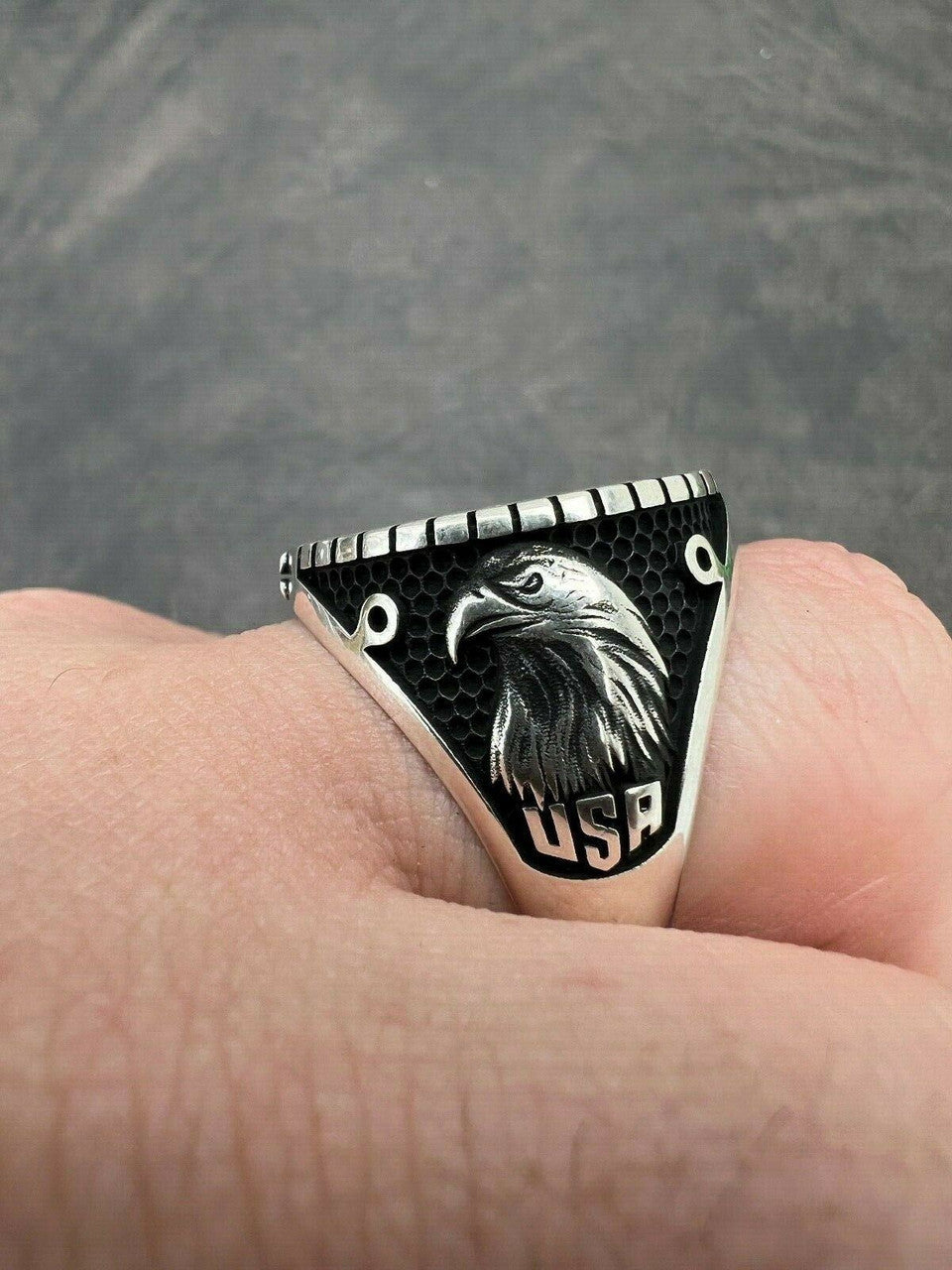 Mens Real Solid 925 Sterling Silver US Marine Corps Sempre Fi Ring
