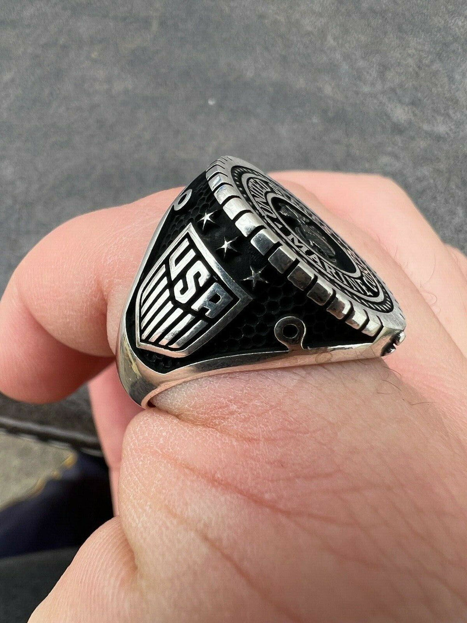 Mens Real Solid 925 Sterling Silver US Marine Corps Sempre Fi Ring
