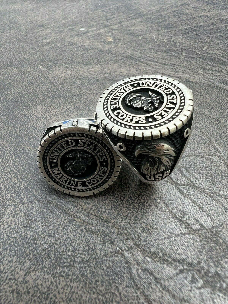 Mens Real Solid 925 Sterling Silver US Marine Corps Sempre Fi Ring