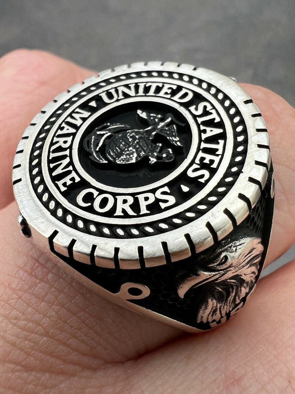 Mens Real Solid 925 Sterling Silver US Marine Corps Sempre Fi Ring