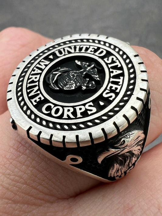 Mens Real Solid 925 Sterling Silver US Marine Corps Sempre Fi Ring Size 7-13
